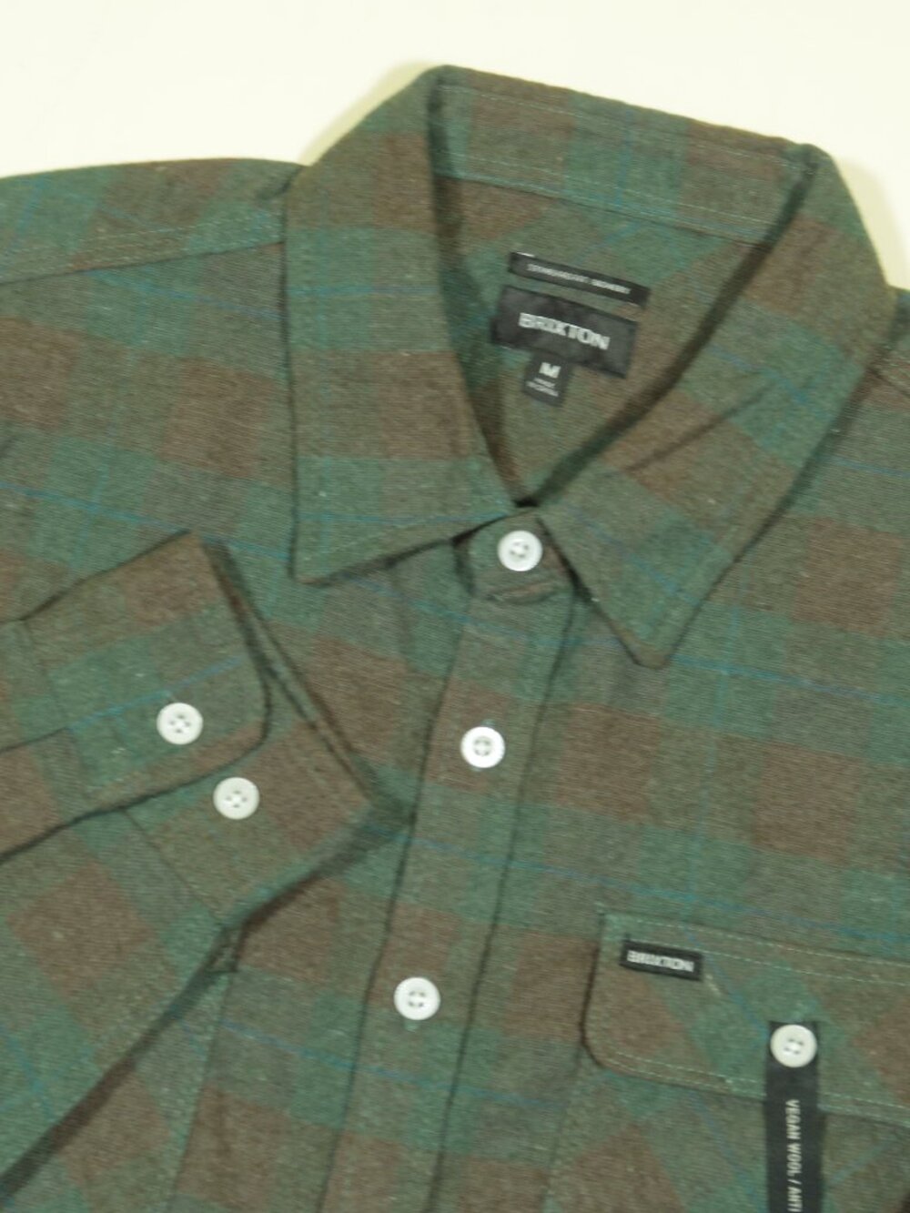 Brixton Bowery Flannel Shirt Mens M Ocean Green Gray Plaid Button Down New